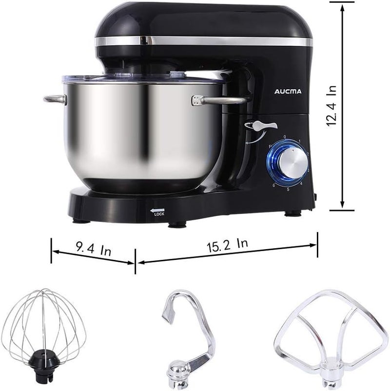 AUCMA Stand Mixer,6.5-QT 660W 6-Speed Tilt-Head Food Mixer, Kitchen Electric Mixer with Dough Hook, Wire Whip & Beater (6.5QT, Black) (Renewed) - Image 2